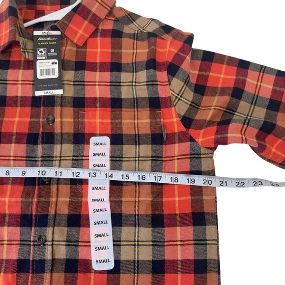 Eddie Bauer Mens Small Plaid Flannel Button Down Shirt Orange/Black/Beige - Picture 5 of 11